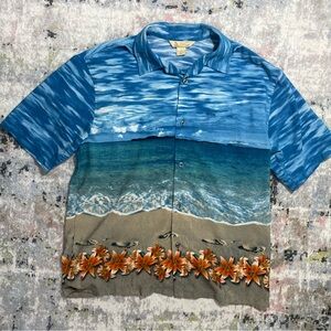 Vintage Guess Beach Resort Ocean Hawaiian Shirt Large Floral Print